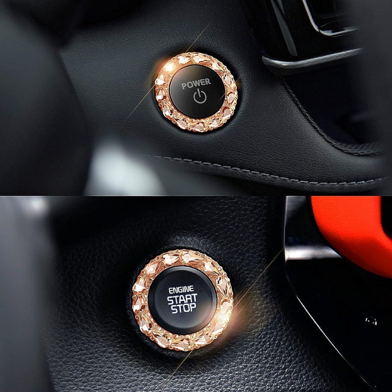 Murimt Bling Car Button Start Button Cover/Sticker for Wowen, Car Engine Start Stop Trim Ring, Shiny Crystal Rhinestone Key Ignition and Knob Ring (Gem Rose Gold)… - Image 5